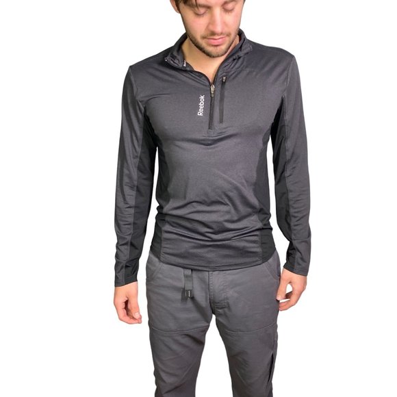 Reebok polyester spandex long sleeve zip up at neck gray Men's Small - Picture 17 of 17